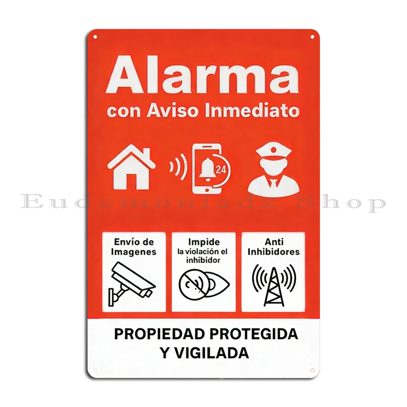 Home Security Tools - Retro 24h Alarm System Metal Sign